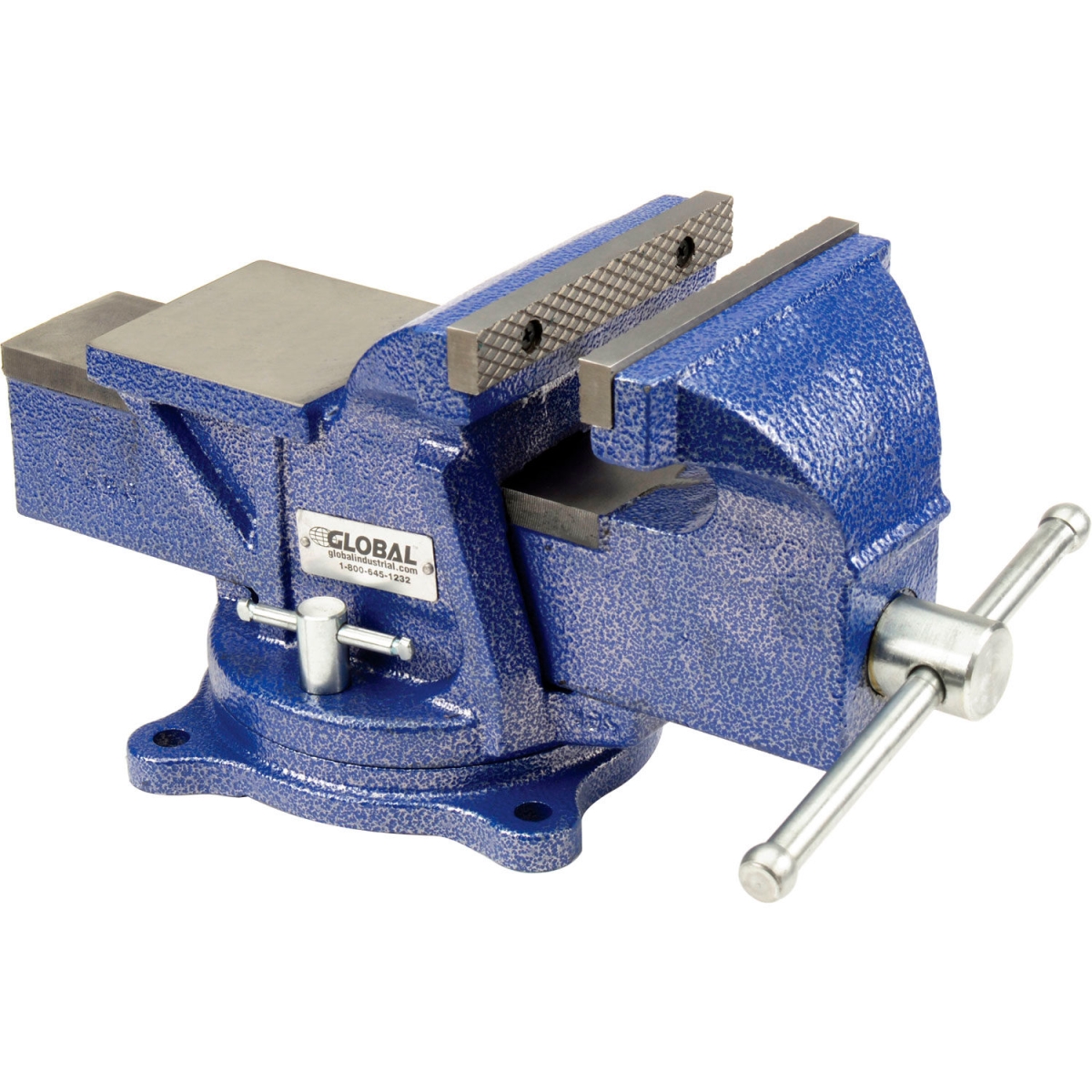 Global Industrial 534516 6 in. Jaw Width 3 in. Throat Depth General Purpose Bench Vise with Swivel Base - Blue
