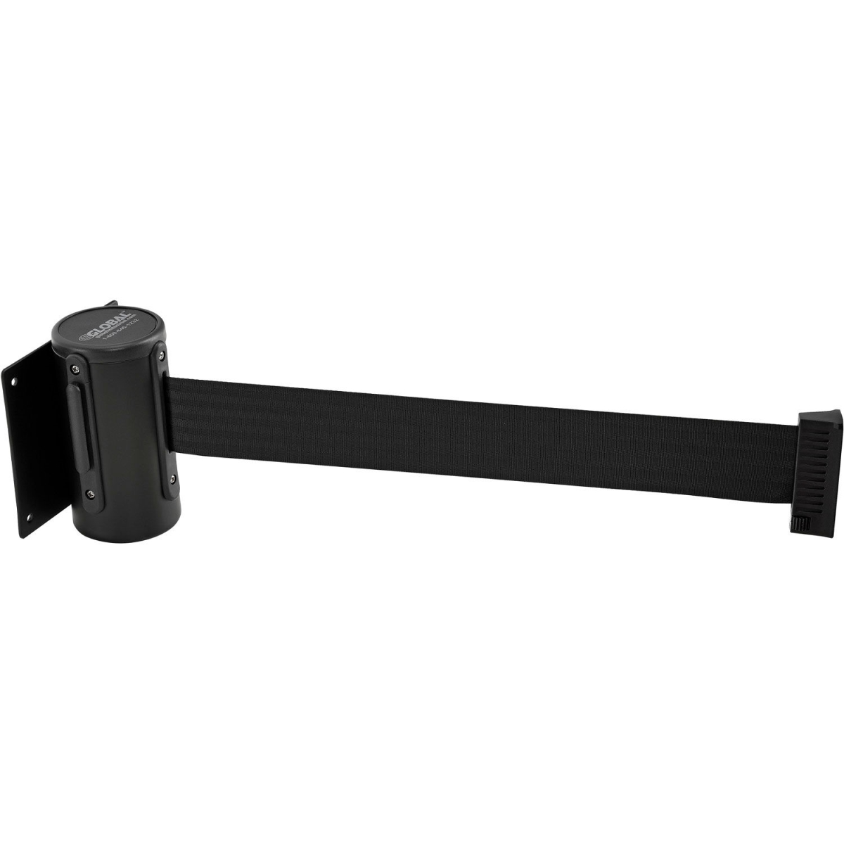 Global Industrial 708410BK Wall Mount Retractable Belt Barrier - Black Case with 7.5 ft. Black Belt