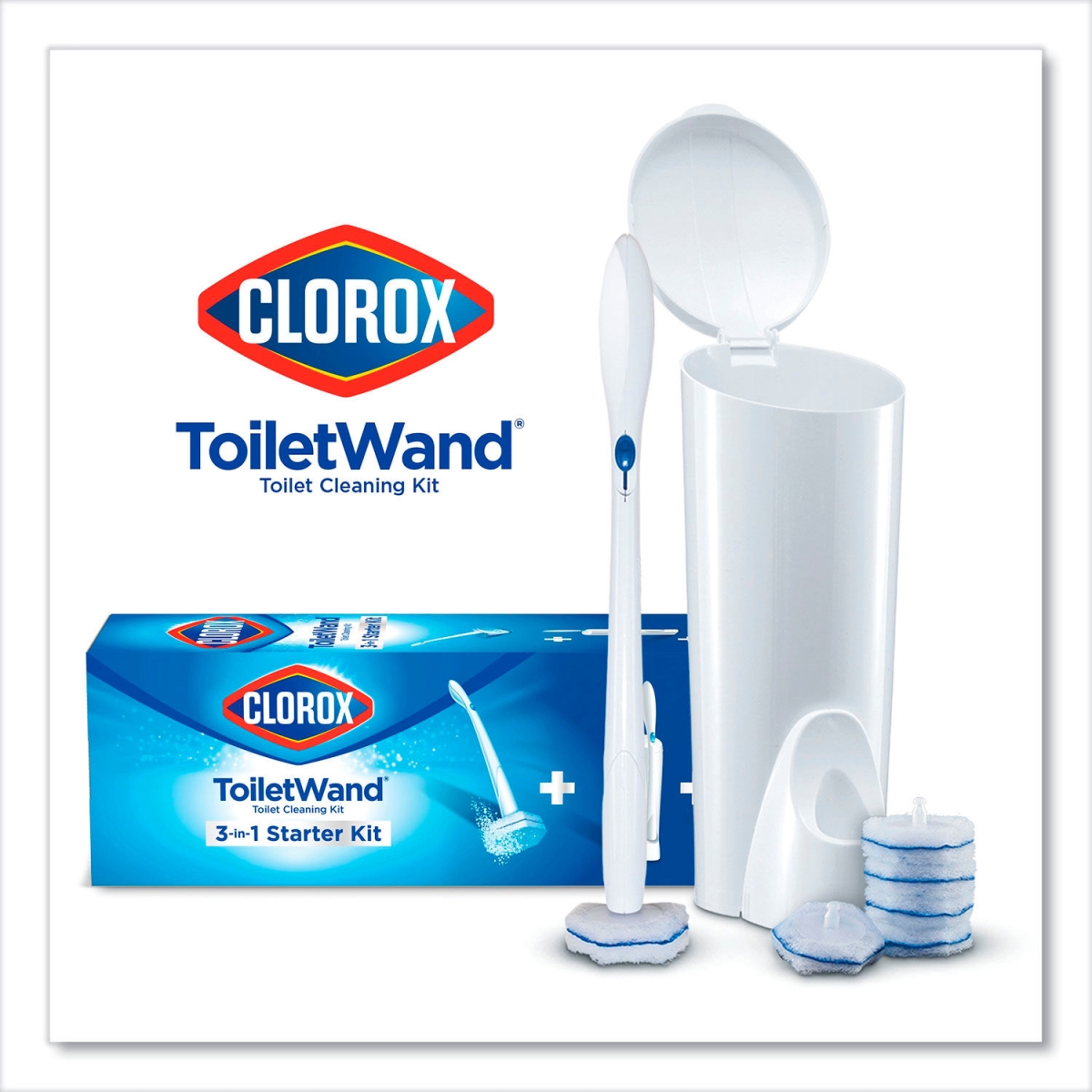 Picture of Clorox B1132203 COX03191 Toilet Wand Kit with Caddy & 6 Refill Heads - White