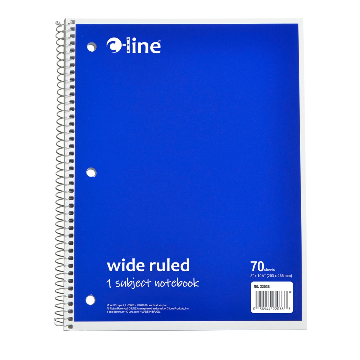 C-Line Products B3054971 1-Subject Notebook - Wide Ruled - 70 Page - Blue - 24 Each per Set