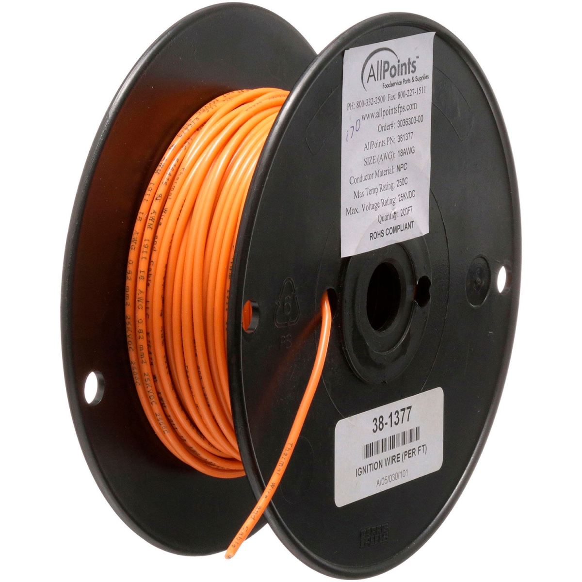 B2955365 18 Gauge 381377 Ignition Wire - 250C, Orange