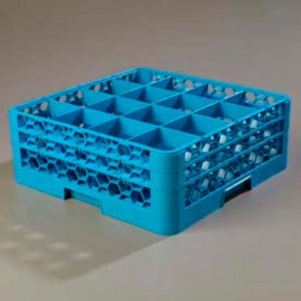 B637529 RG16-214 - Opticlean 16 Compartment Glass Rack with 2 Extenders - Blue