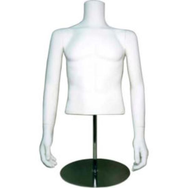 Male Headless Half Mannequin with O Arms - with Base - Upper - White