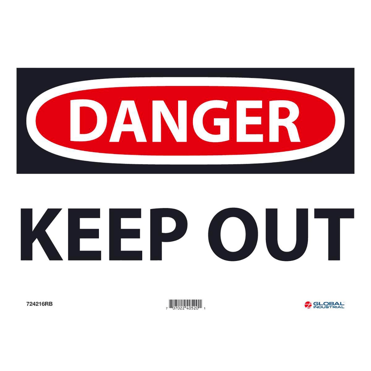 Global Industrial B2332408 Danger Keep Out Rigid Plastic Sign - 10 x 14 in.