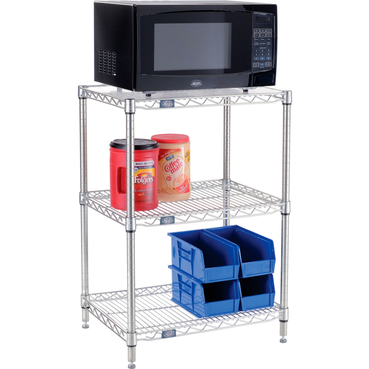 Global Industrial 806449S Nexel 3 Shelf - Poly-Z-Brite Microwave Wire Shelving Unit - Starter - Clear - 24 x 18 x 34 in.