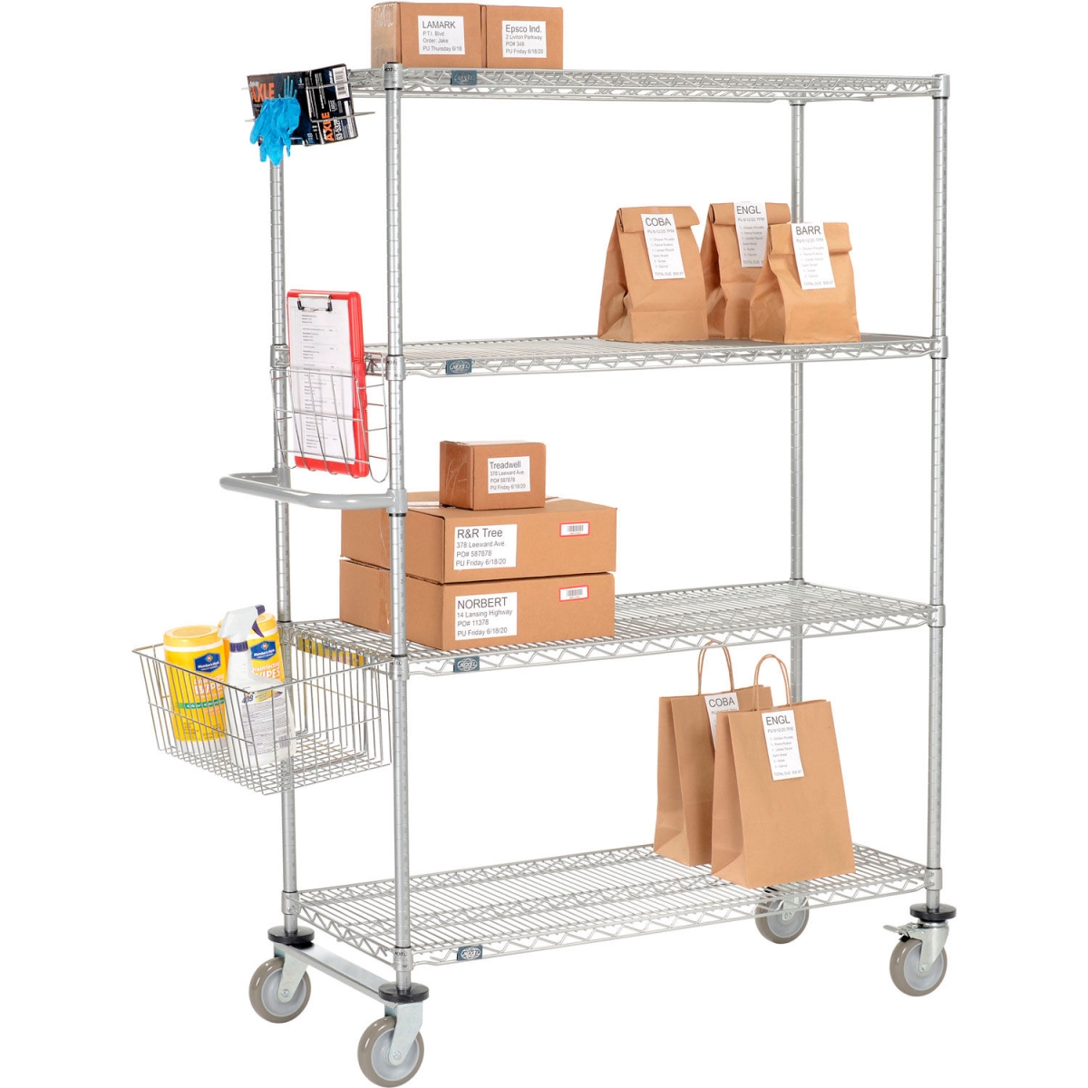 Picture of Global Industrial CS24244EP Nexelate Curbside Wire Truck with 4 Shelves & Polyurethane Casters - 24 x 24 x 69 in. - Silver