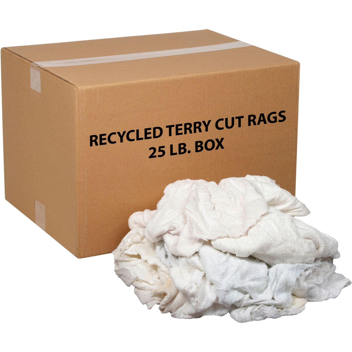 Premium Recycled Cotton Terry Cut Rags - White - 25 lbs - Eco-Friendly