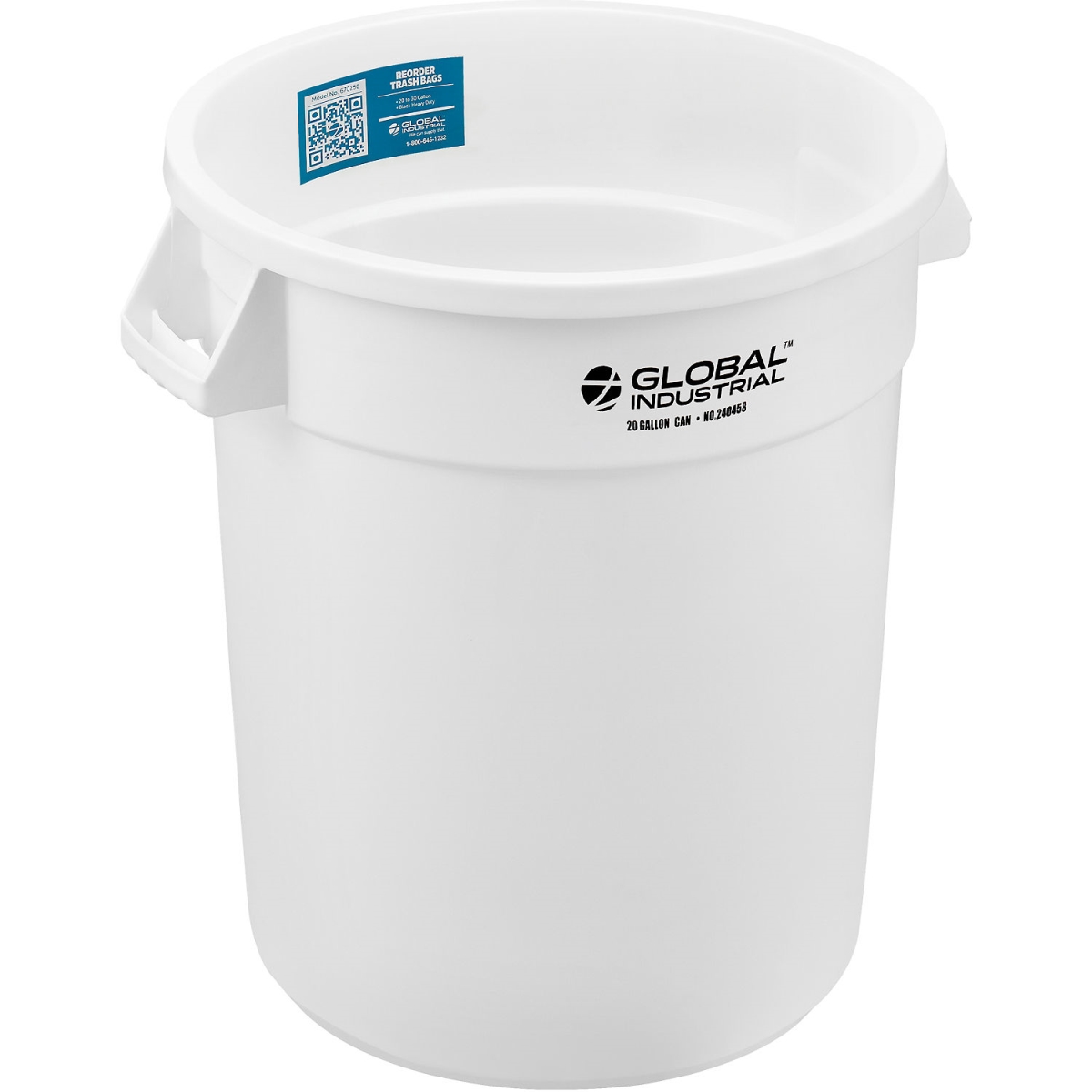 Global Industrial 240458WH Plastic Trash Can - 20 gal - White