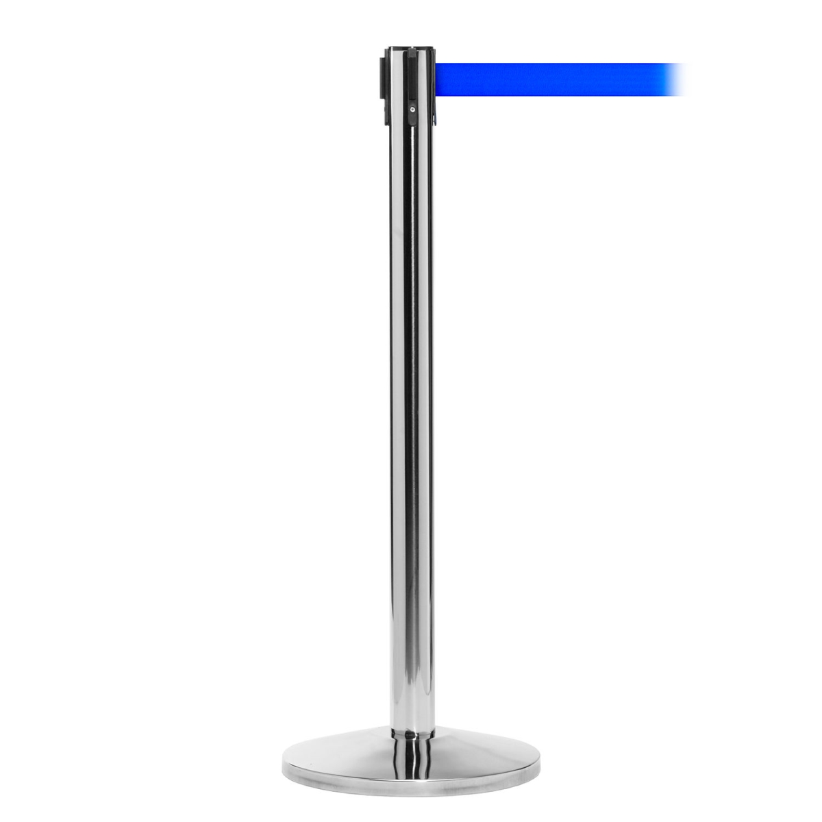 Global Industrial 708415BL Retractable Belt Barrier - 40 in. Stainless Steel Post - 10 ft. Blue Belt