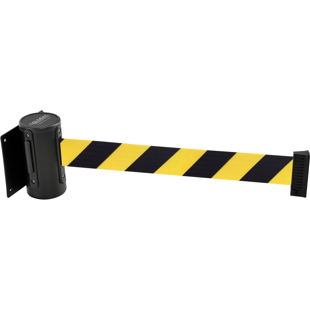 Global Industrial 708410YB Wall Mount Retractable Belt Barrier - Case with 7.5 ft. - Black & Yellow Belt