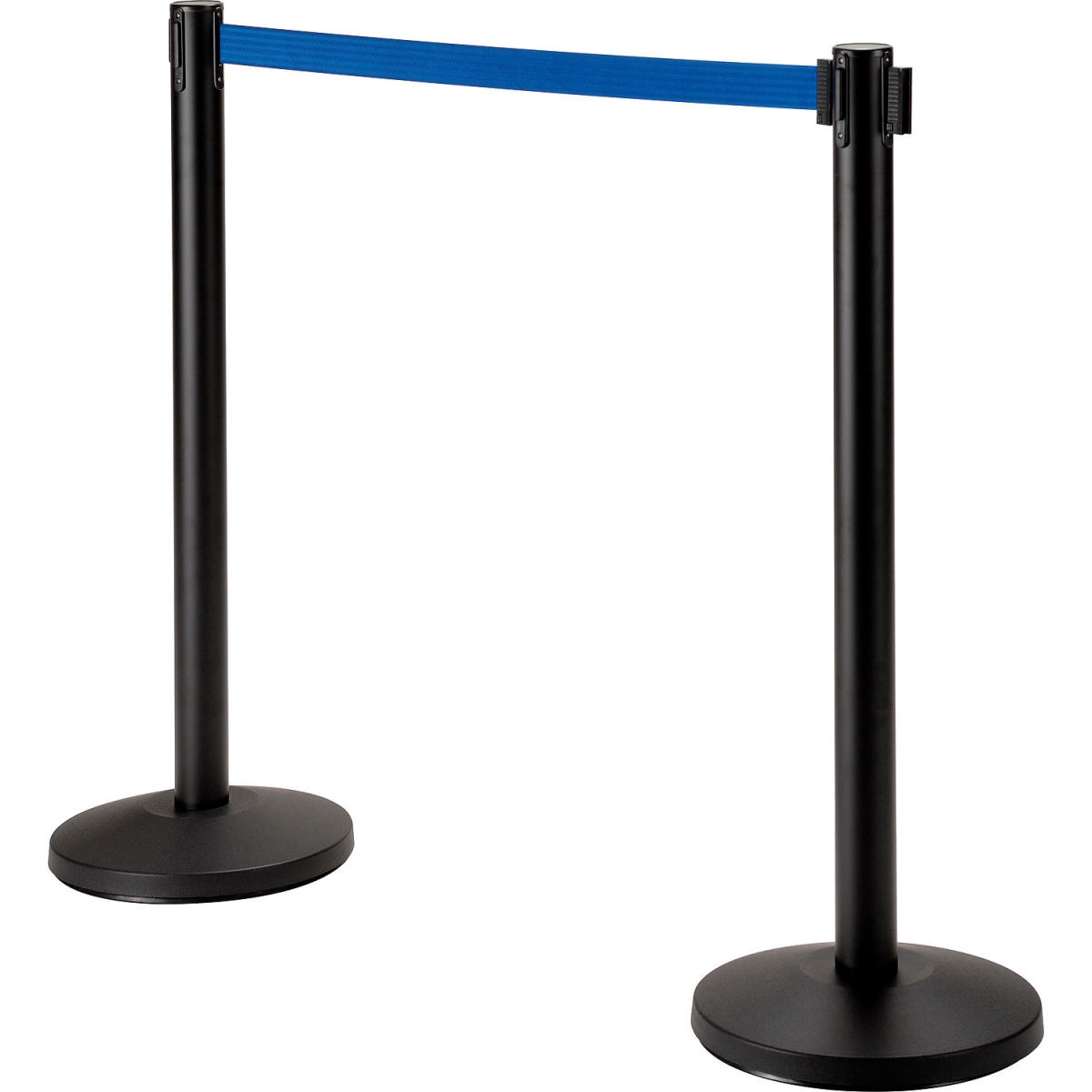 Global Industrial 708416BL Retractable Belt Barrier - 40 in. Black Post - 10 ft. Blue Belt