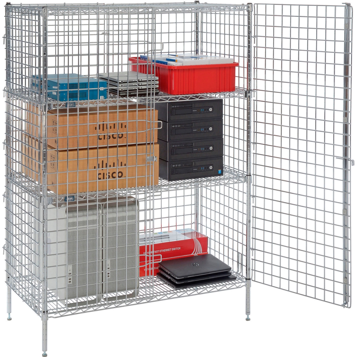 Global Industrial SU2448CPS2 Nexel 1-Tier 2 Door Security Wire Shelving Unit Quick Adjustable Shelves - 48 x 24 x 66 in. - Chrome