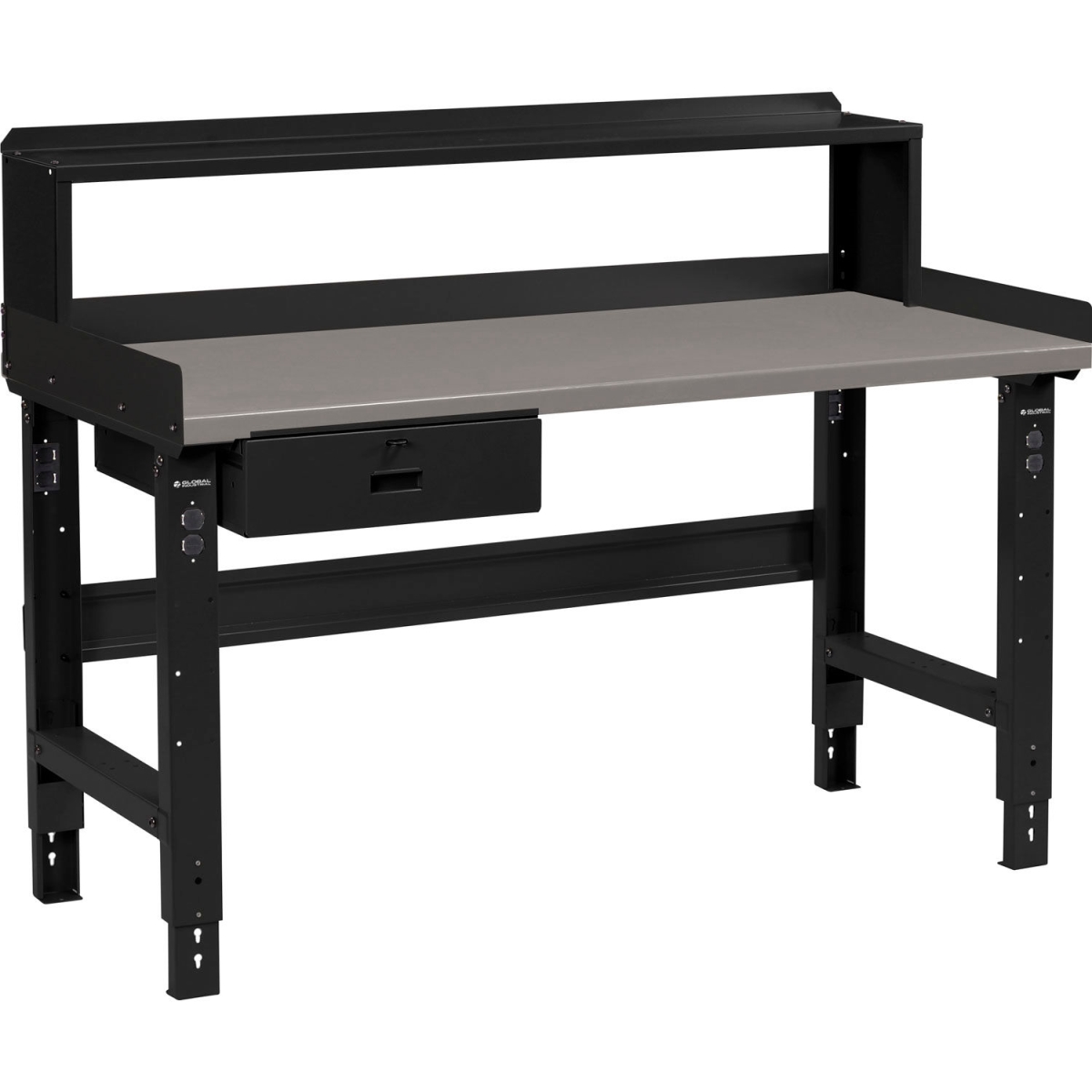 Global Industrial 183155BBK 72 x 36 in. Adjustable Height Workbench with Drawer & Riser, Steel Square Edge Top - Black