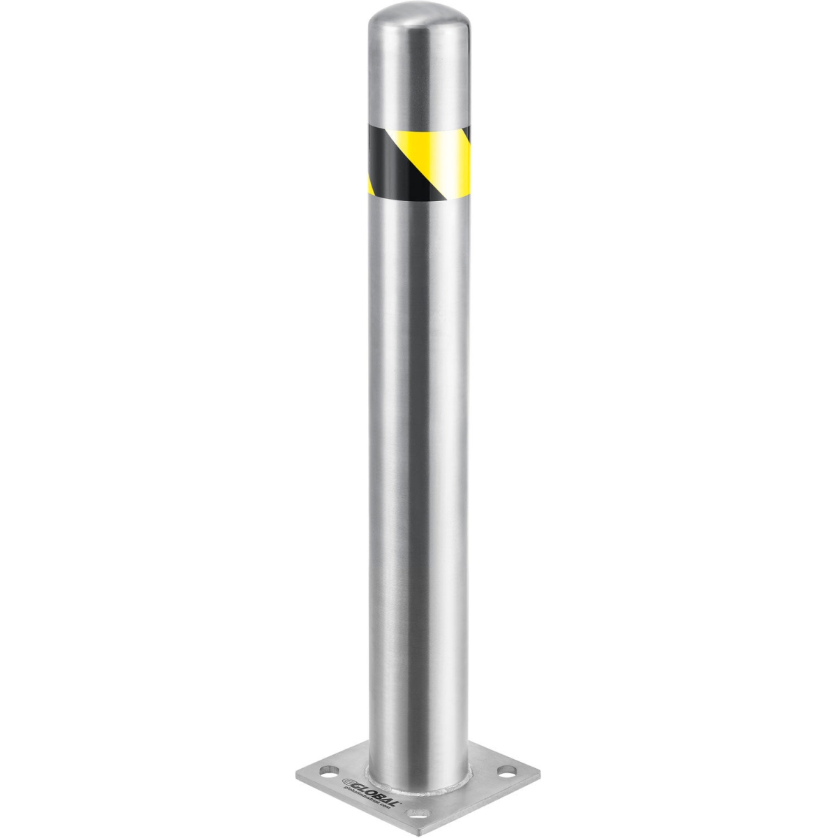 Global Industrial 337327RSS Surface Mount Stainless Steel Bollard with Hazard Tape - Black & Yellow - 4.5 x 36 in.
