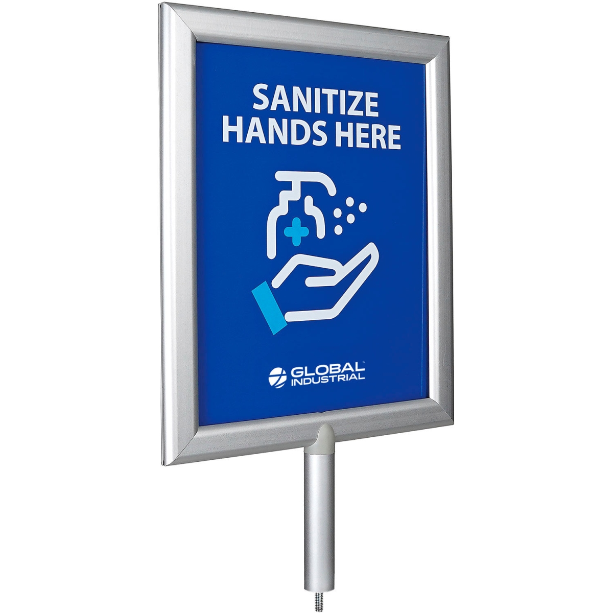 Global Industrial 641524 Perfex Frame for Sanitizer Dispenser Stand with Sanitize Hands Here Graphic - Silver