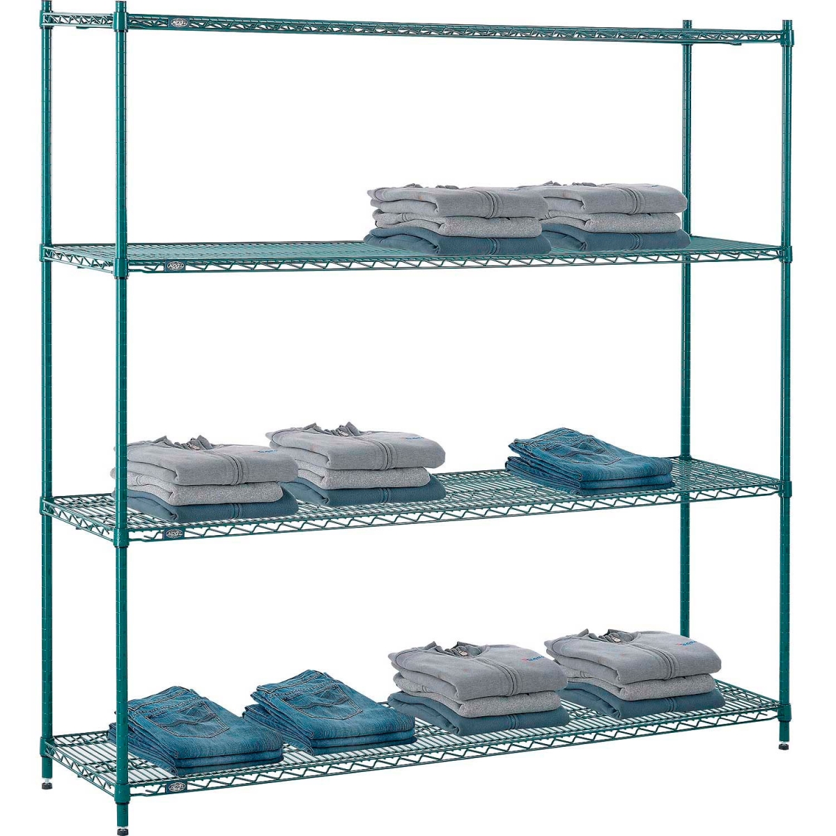 Global Industrial 14727G Nexel 4 Shelf Poly-Green Wire Shelving Unit Starter, Green - 72 x 14 x 74 in.