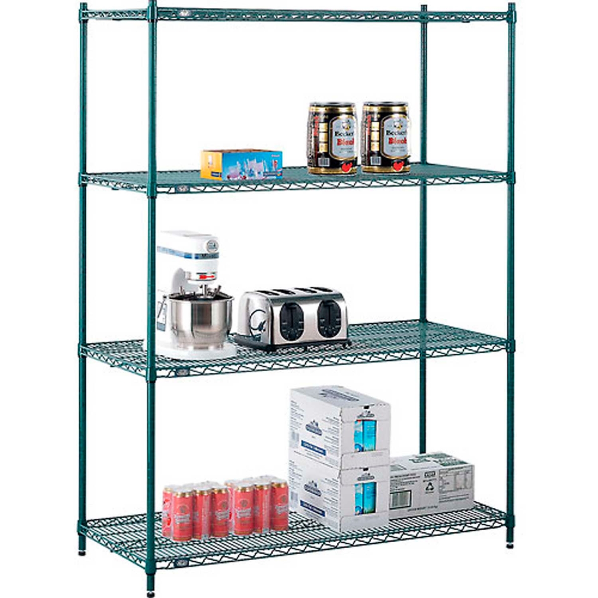 Global Industrial 21547G Nexel 4 Shelf Poly-Green Wire Shelving Unit Starter, Green - 54 x 21 x 74 in.