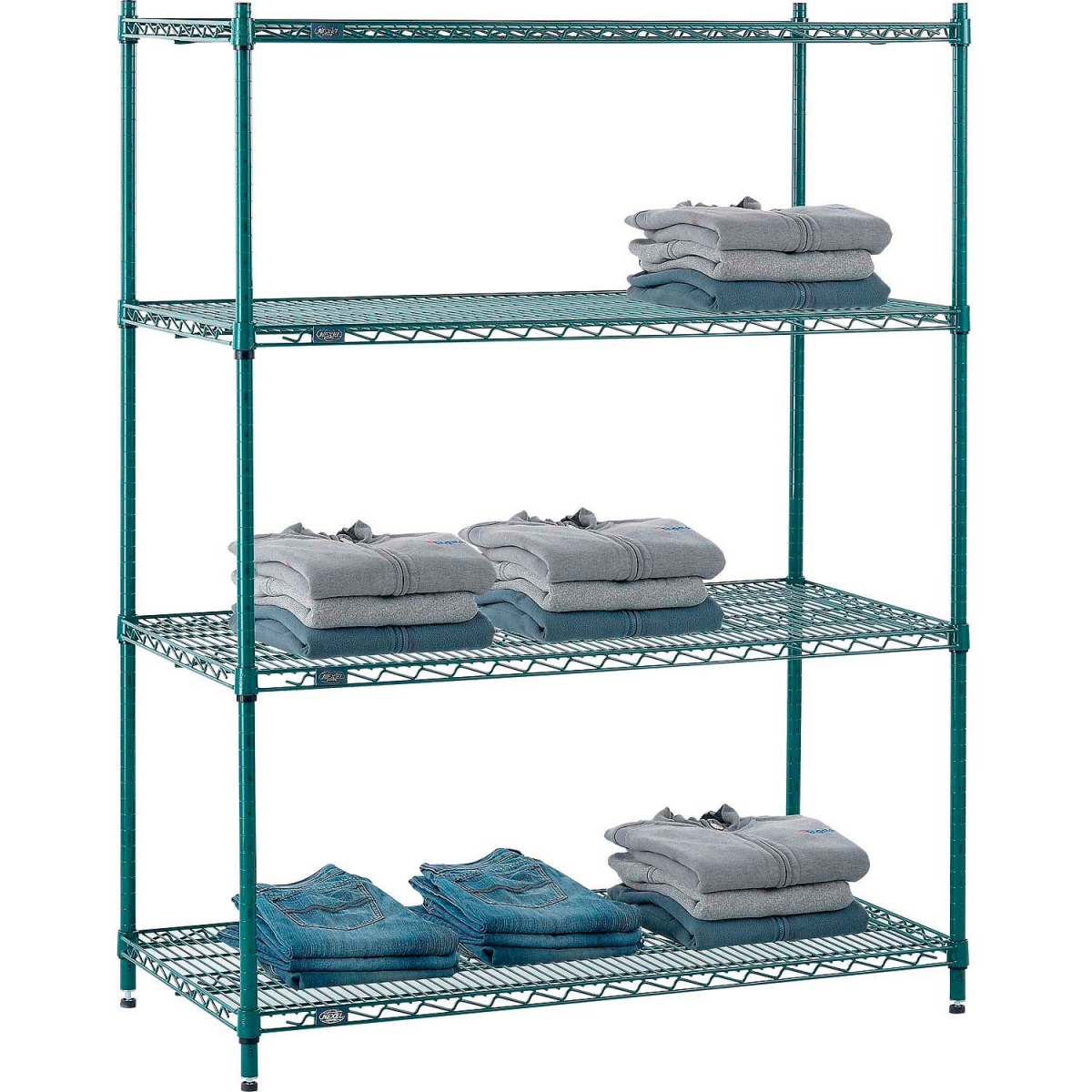 Global Industrial 21486G Nexel 4 Shelf Poly-Green Wire Shelving Unit Starter, Green - 48 x 21 x 63 in.