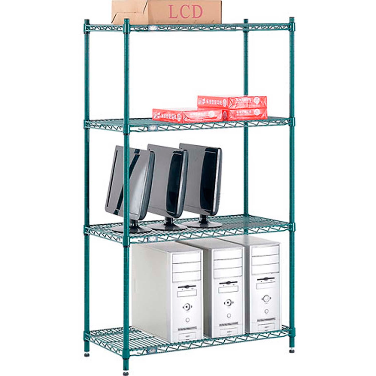 Global Industrial 18365G Nexel 4 Shelf Poly-Green Wire Shelving Unit Starter, Green - 36 x 18 x 54 in.