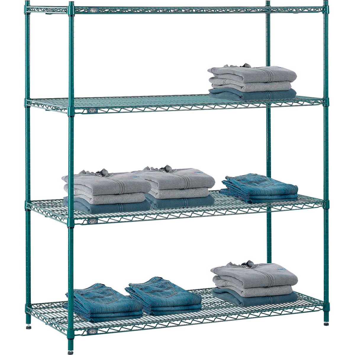 Global Industrial 24545G Nexel 4 Shelf Poly-Green Wire Shelving Unit Starter, Green - 54 x 24 x 54 in.