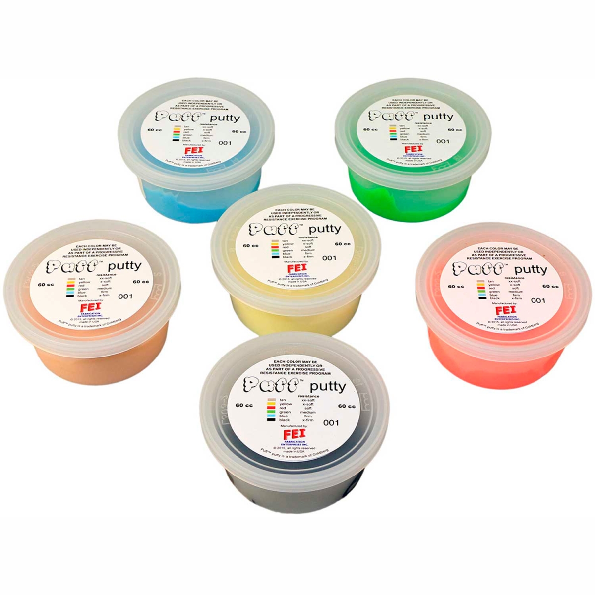 B2176870 Puff LiTE Color-Coded Exercise Putty - 60cc - Set of 6