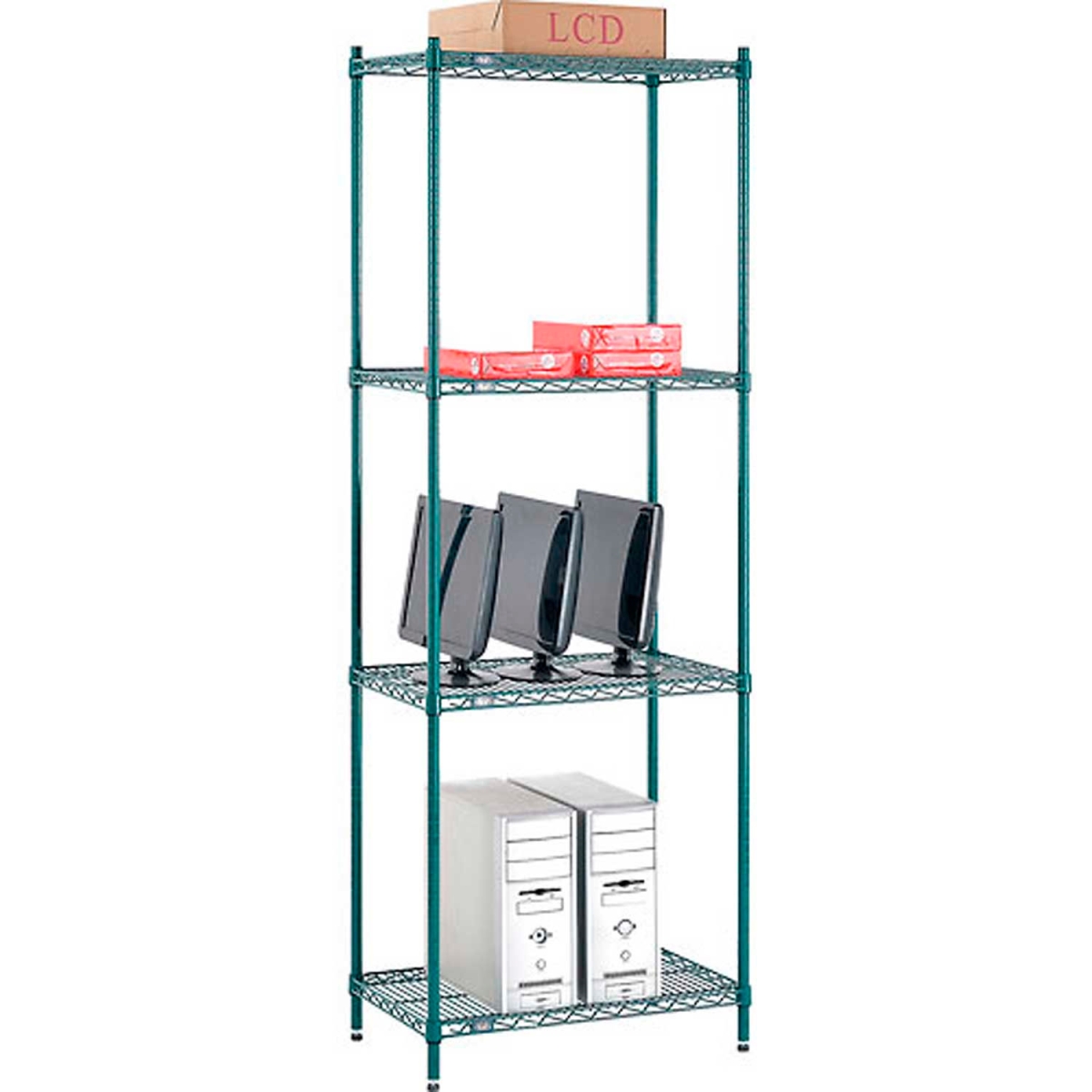 Global Industrial 14308G Nexel 4 Shelf Poly-Green Wire Shelving Unit Starter, Green - 30 x 14 x 86 in.