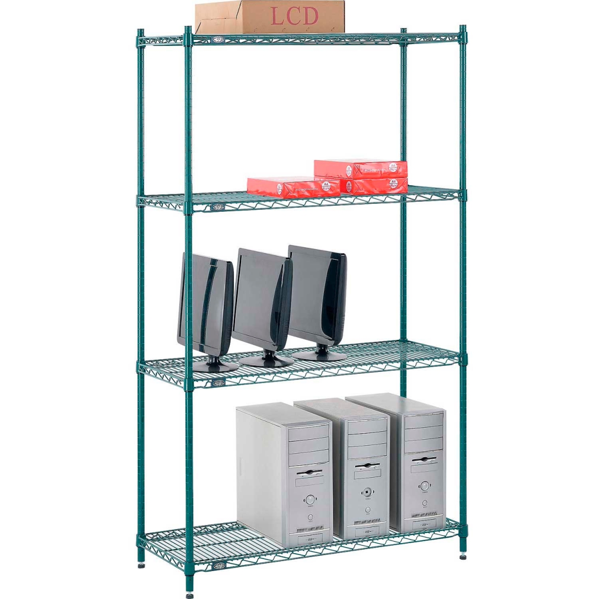 Global Industrial 14427G Nexel 4 Shelf Poly-Green Wire Shelving Unit Starter, Green - 42 x 14 x 74 in.