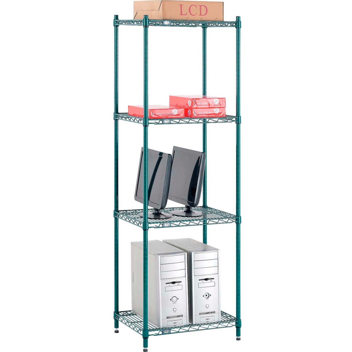 Global Industrial 14247G Nexel 4 Shelf Poly-Green Wire Shelving Unit Starter, Green - 24 x 14 x 74 in.