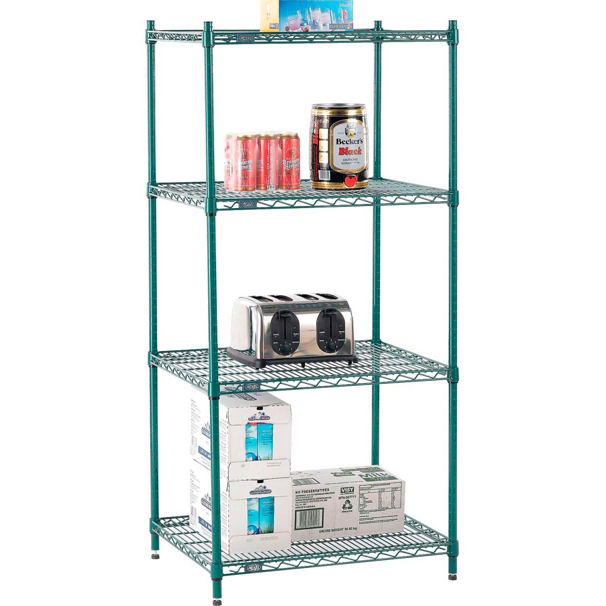 Global Industrial 21305G Nexel 4 Shelf Poly-Green Wire Shelving Unit Starter, Green - 30 x 21 x 54 in.
