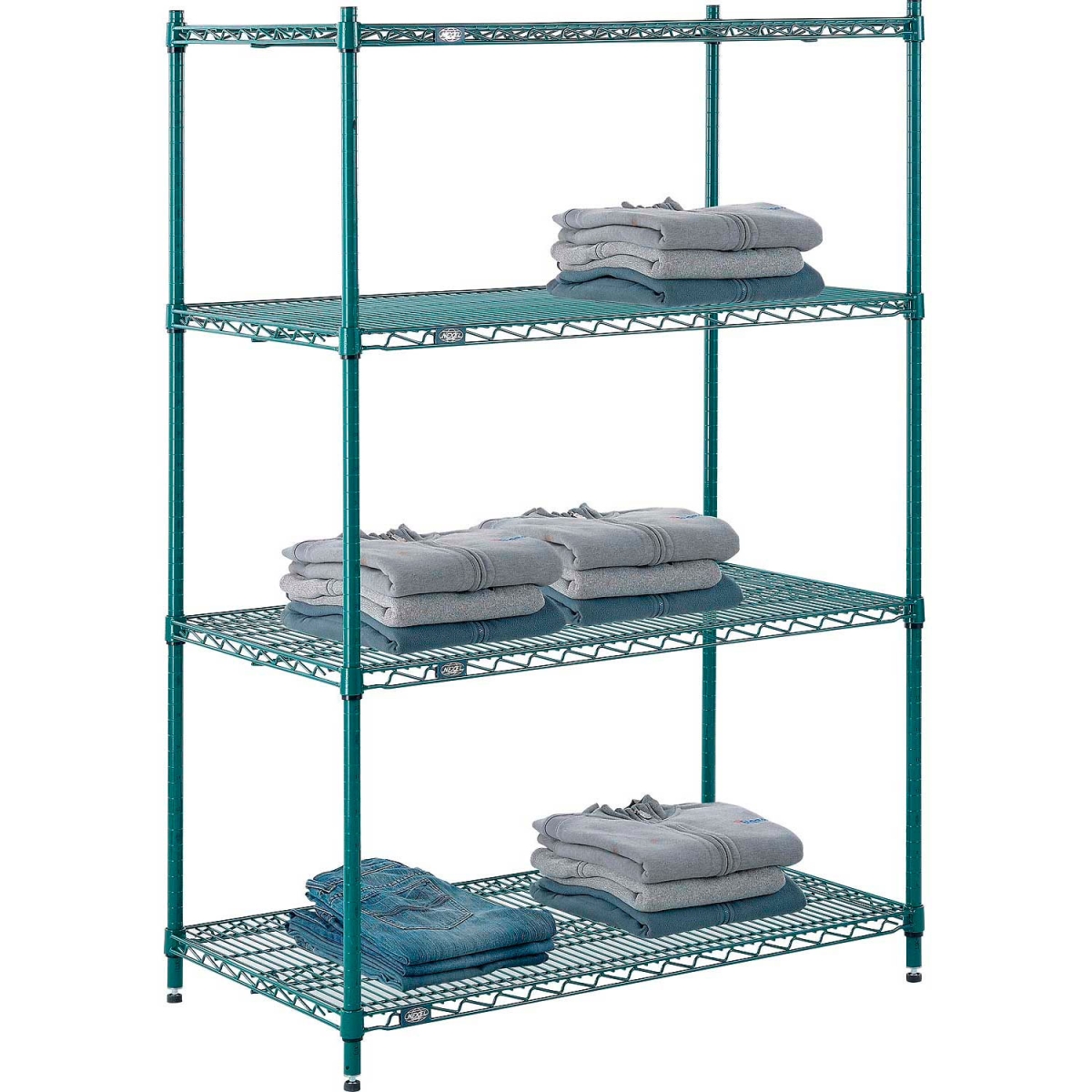 Global Industrial 21425G Nexel 4 Shelf Poly-Green Wire Shelving Unit Starter, Green - 42 x 21 x 54 in.