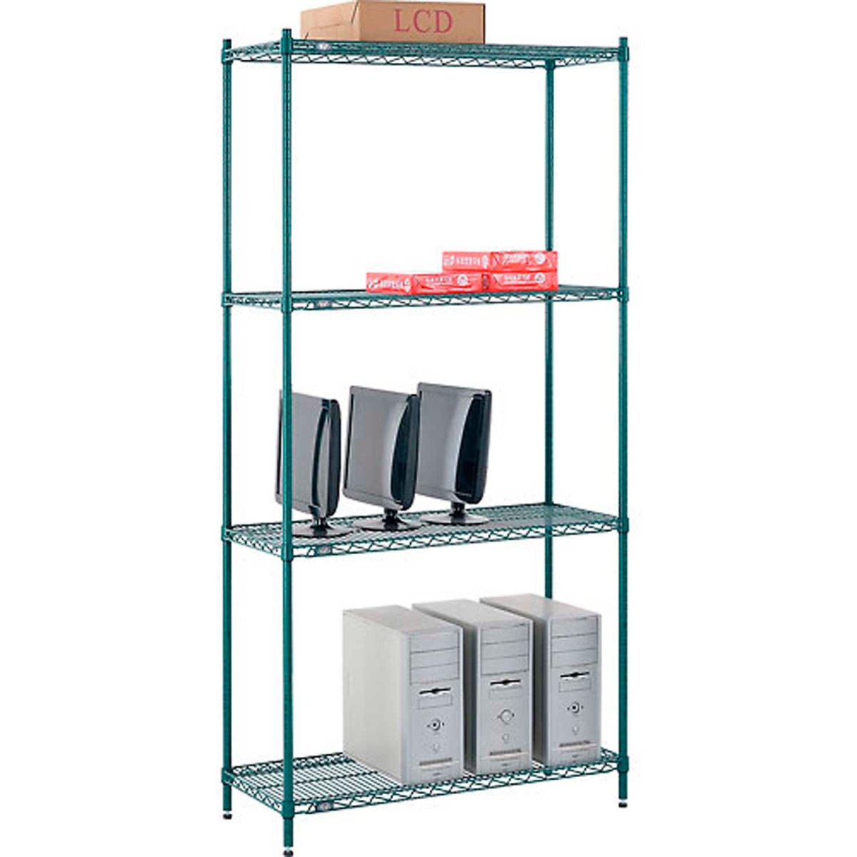 Global Industrial 14428G Nexel 4 Shelf Poly-Green Wire Shelving Unit Starter, Green - 42 x 14 x 86 in.