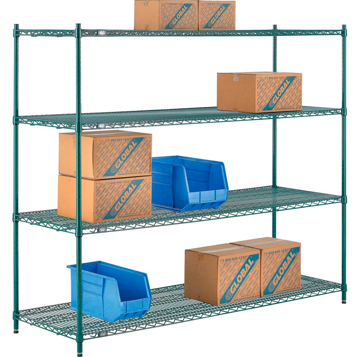 Global Industrial 21725G Nexel 4 Shelf Poly-Green Wire Shelving Unit Starter, Green - 72 x 21 x 54 in.