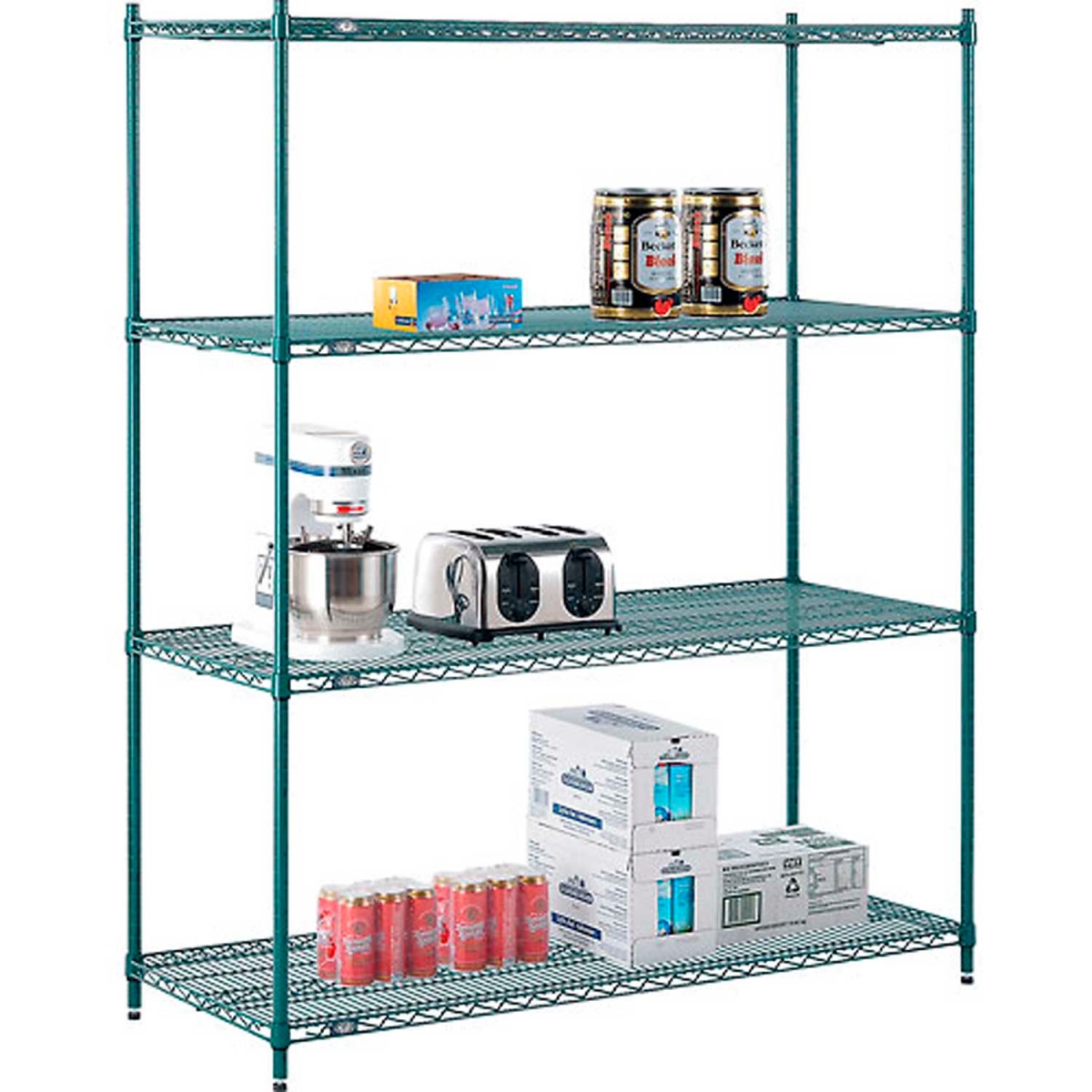 Global Industrial 21607G Nexel 4 Shelf Poly-Green Wire Shelving Unit Starter, Green - 60 x 21 x 74 in.