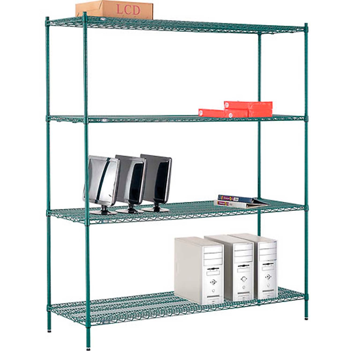 Global Industrial 21728G Nexel 4 Shelf Poly-Green Wire Shelving Unit Starter, Green - 72 x 21 x 86 in.