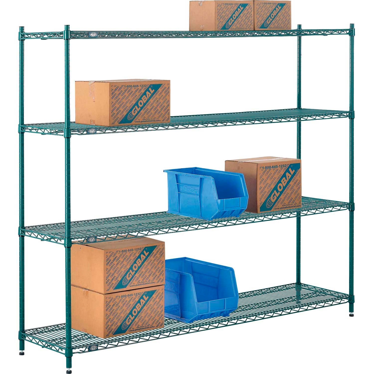 Global Industrial 14726G Nexel 4 Shelf Poly-Green Wire Shelving Unit Starter, Green - 72 x 14 x 63 in.