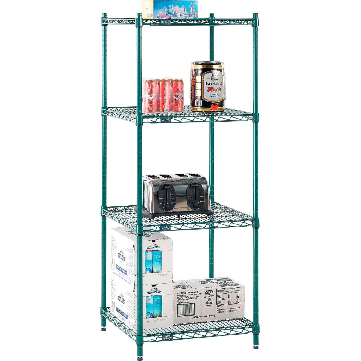 Global Industrial 24245G Nexel 4 Shelf Poly-Green Wire Shelving Unit Starter, Green - 24 x 24 x 54 in.
