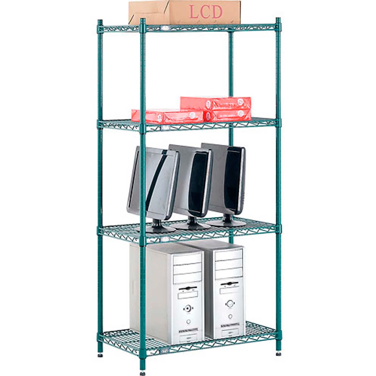 Global Industrial 14305G Nexel 4 Shelf Poly-Green Wire Shelving Unit Starter, Green - 30 x 14 x 54 in.