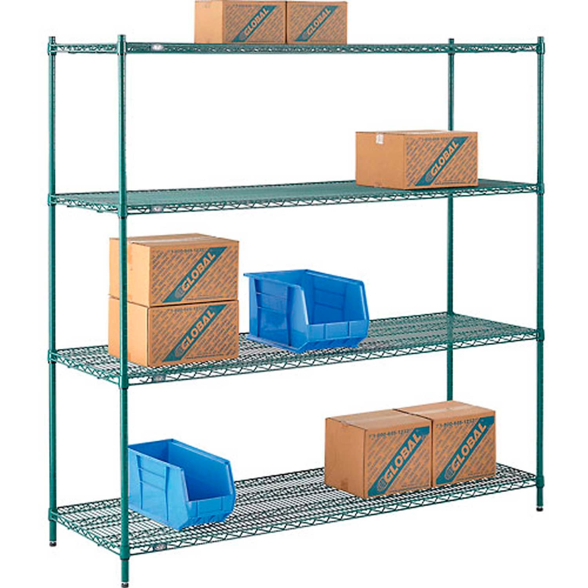 Global Industrial 21727G Nexel 4 Shelf Poly-Green Wire Shelving Unit Starter, Green - 72 x 21 x 74 in.