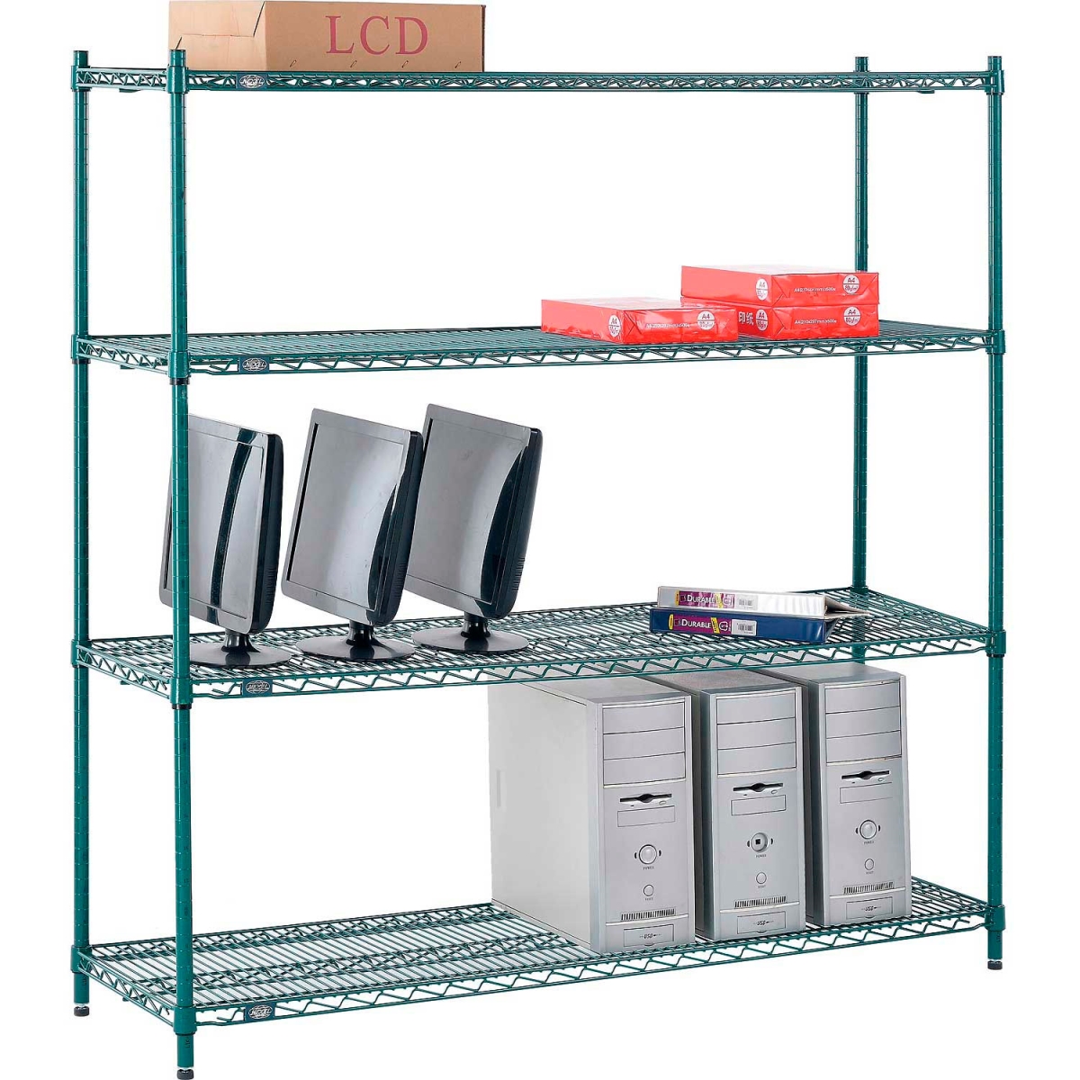 Global Industrial 18605G Nexel 4 Shelf Poly-Green Wire Shelving Unit Starter, Green - 60 x 18 x 54 in.