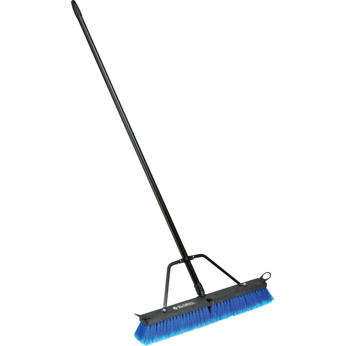 Global Industrial 641535 24 in. Push Broom with Plastic Block & Steel Handle - Multi-Surface Sweep