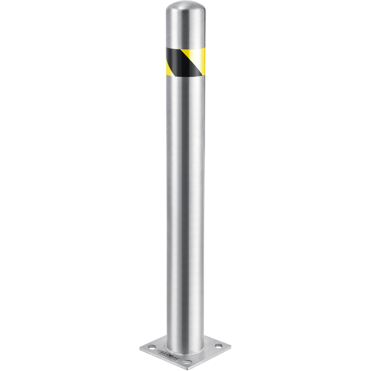 Global Industrial 337328RSS Surface Mount Stainless Steel Bollard with Hazard Tape - Black & Yellow - 4.5 x 42 in.