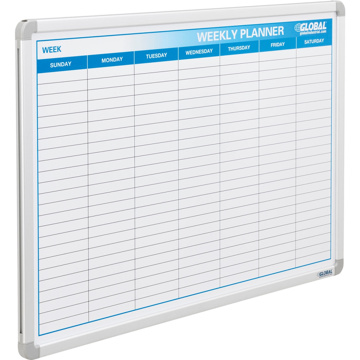 Global Industrial 695814 Weekly Calendar Whiteboard - Steel Surface - Silver - 36 x 24 in.