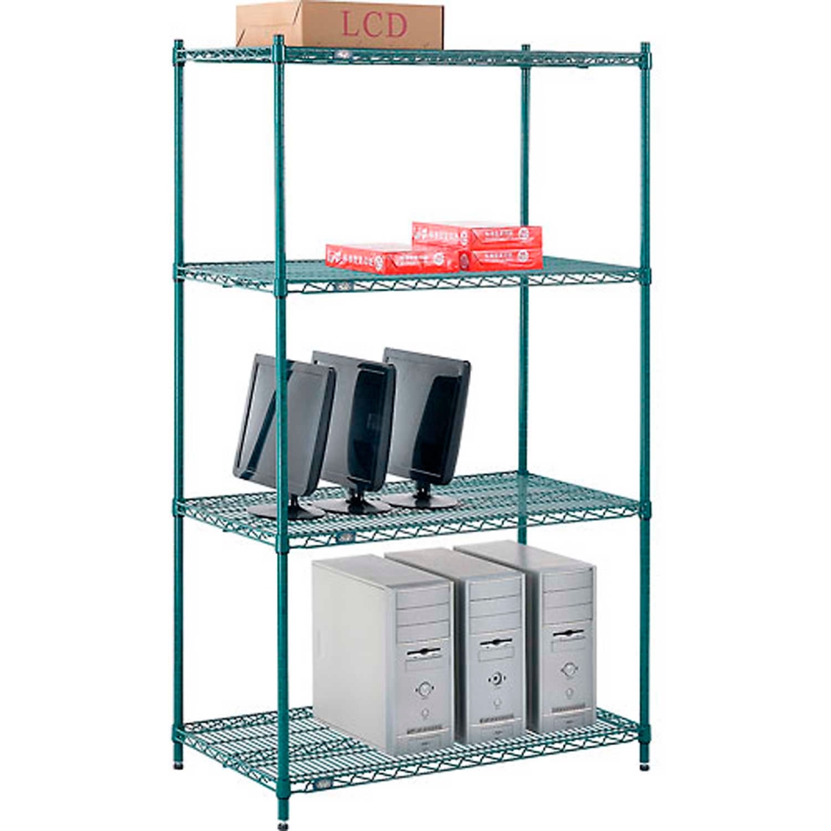 Global Industrial 21427G Nexel 4 Shelf Poly-Green Wire Shelving Unit Starter, Green - 42 x 21 x 74 in.