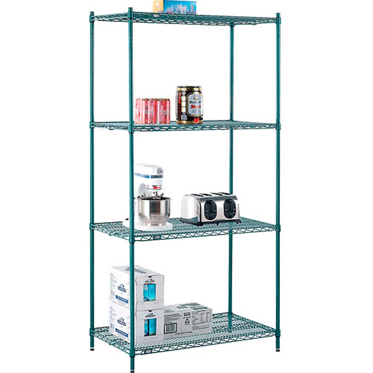 Global Industrial 21428G Nexel 4 Shelf Poly-Green Wire Shelving Unit Starter, Green - 42 x 21 x 86 in.