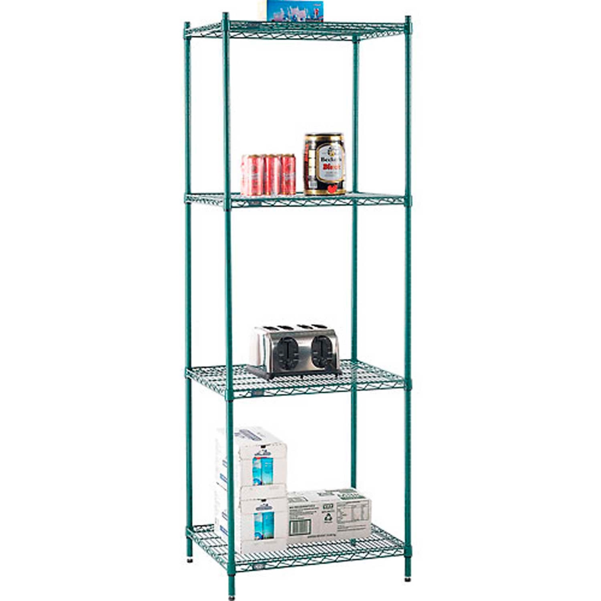Global Industrial 21308G Nexel 4 Shelf Poly-Green Wire Shelving Unit Starter, Green - 30 x 21 x 86 in.