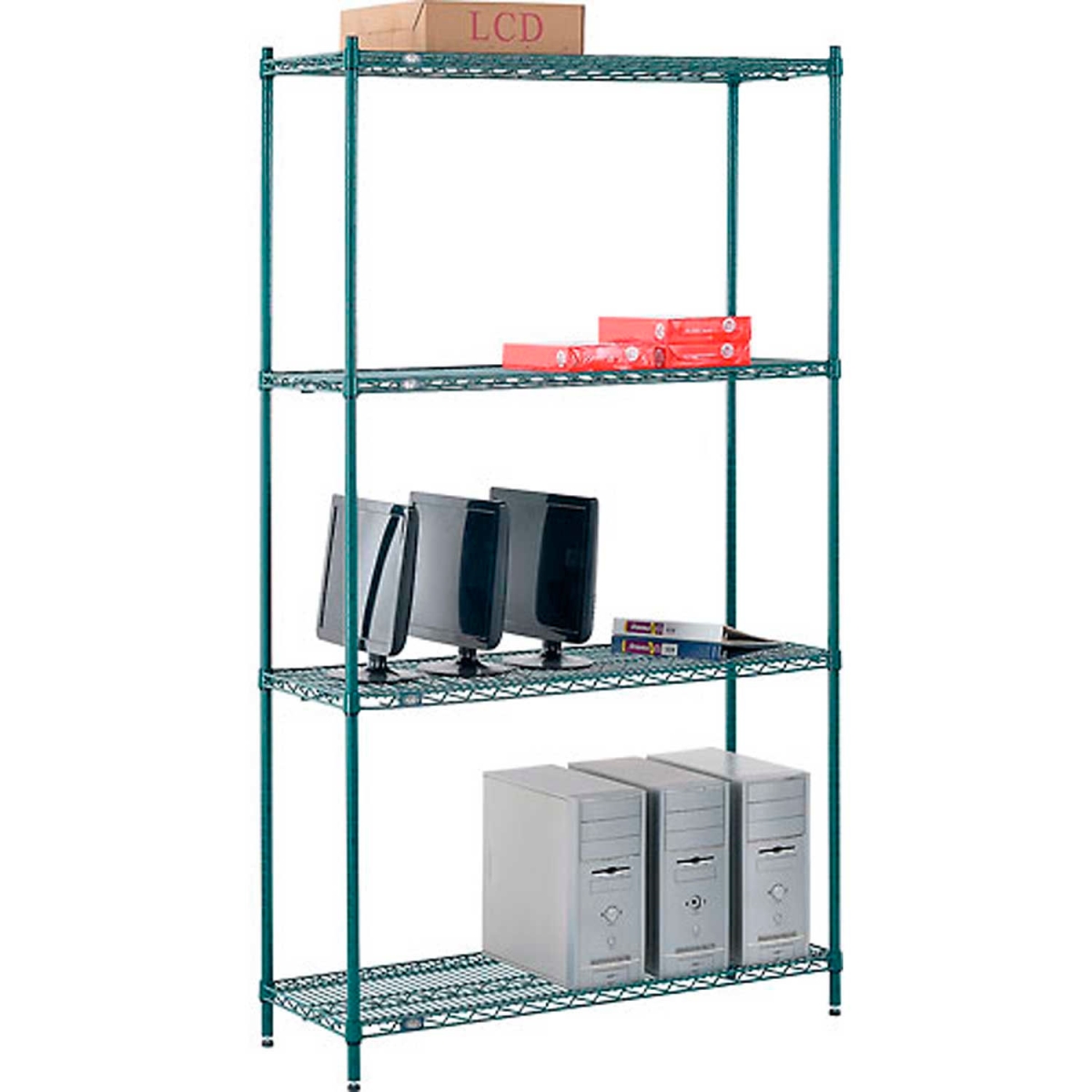 Global Industrial 14488G Nexel 4 Shelf Poly-Green Wire Shelving Unit Starter, Green - 48 x 14 x 86 in.