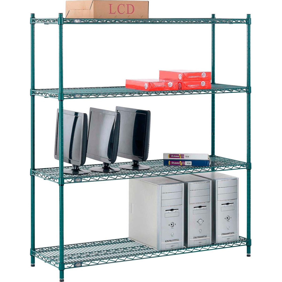 Global Industrial 14545G Nexel 4 Shelf Poly-Green Wire Shelving Unit Starter, Green - 54 x 14 x 54 in.