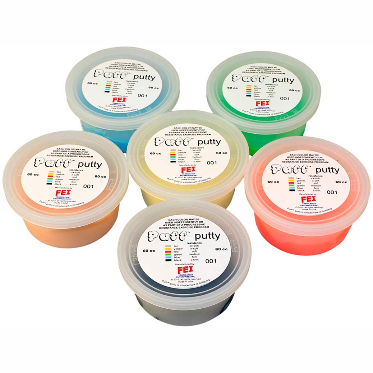 B2176863 Puff LiTE Color-Coded Exercise Putty - 90cc - Set of 6