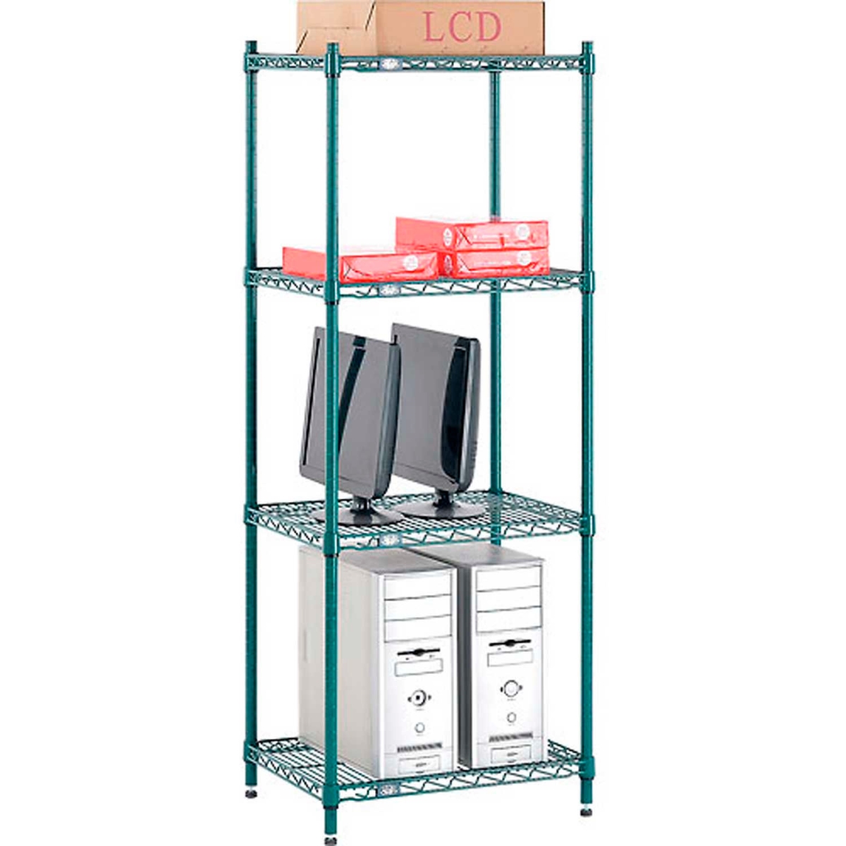 Global Industrial 18245G Nexel 4 Shelf Poly-Green Wire Shelving Unit Starter, Green - 24 x 18 x 54 in.