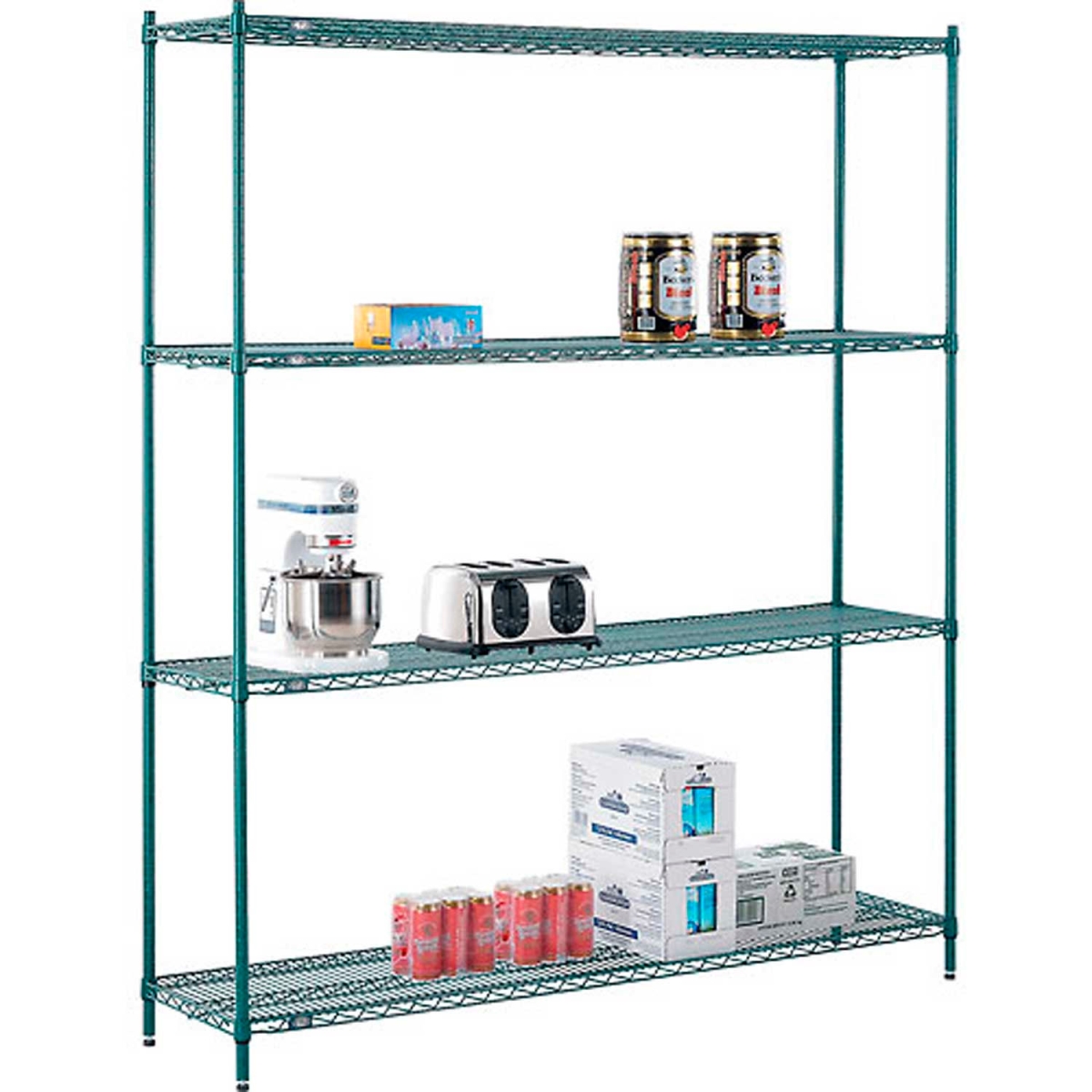 Global Industrial 14728G Nexel 4 Shelf Poly-Green Wire Shelving Unit Starter, Green - 72 x 14 x 86 in.